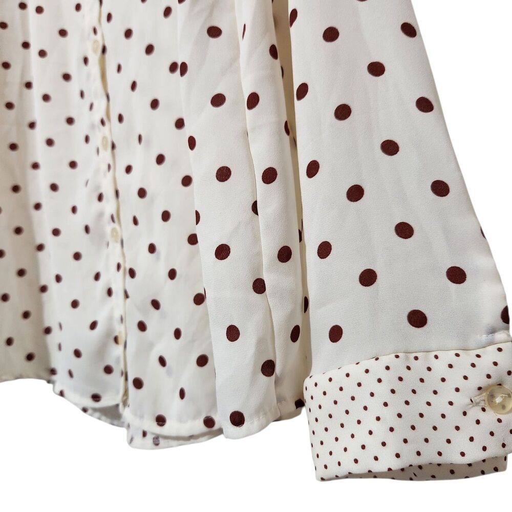 Sahara Top Size 7 Sheer Lightweight Longsleeve Ivory Color Red Polka Dots Print - Picture 3 of 12